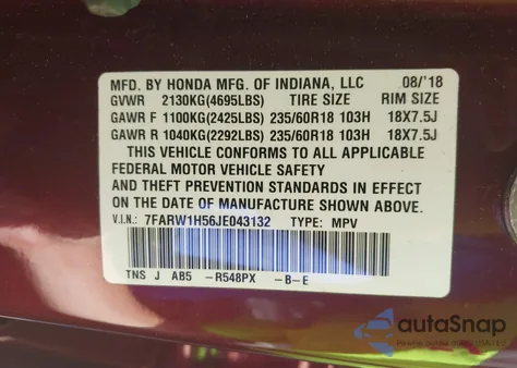 2018 Honda Cr-V Ex z USA, uszkodzony, nr VIN 7FARW1H56JE043132